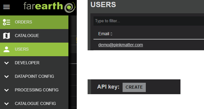 User menu selection