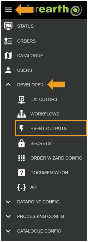 Event outputs menu