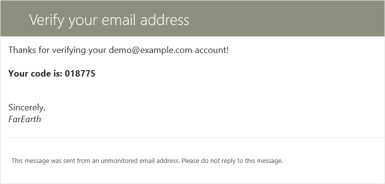 Image showing received email with verification code