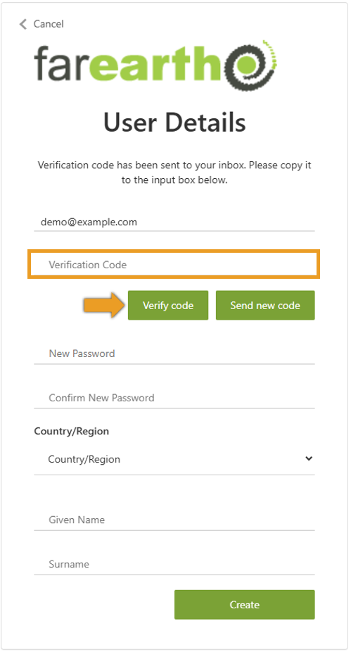 Image showing where to enter verification code