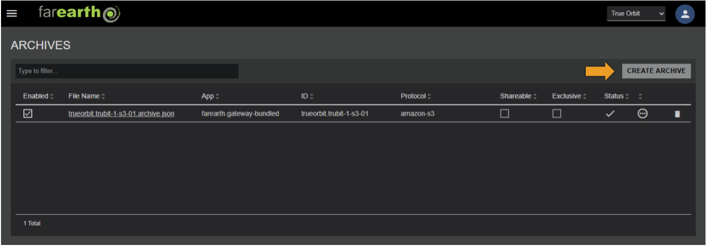 Create Archive button