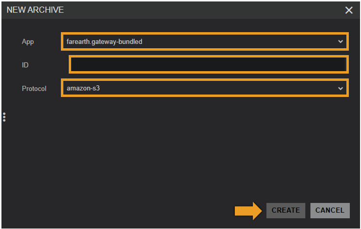 Create Archive button