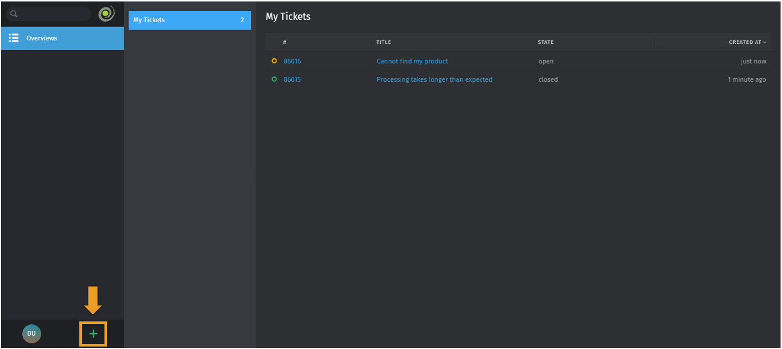 Image showing where to click new ticket