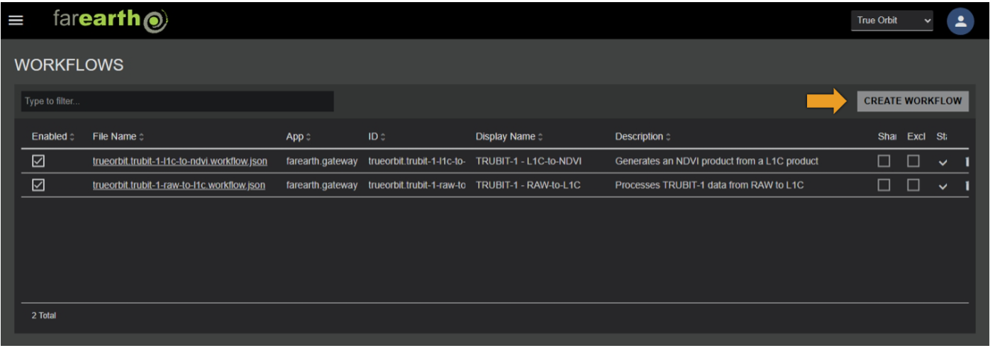 Create workflow button