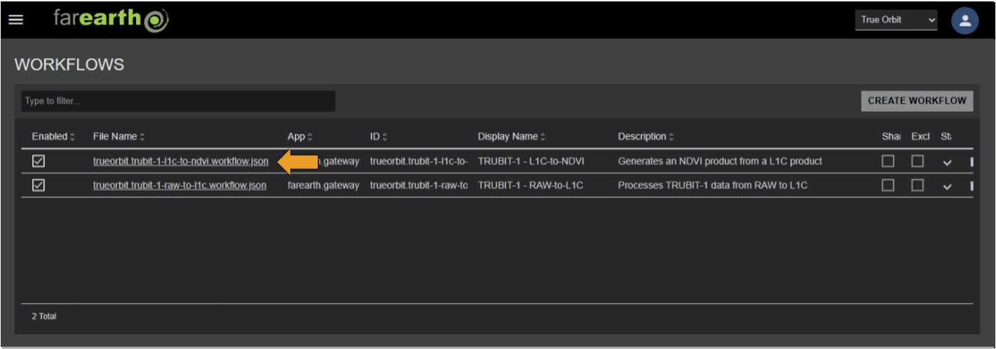 Click on filename to edit Workflow