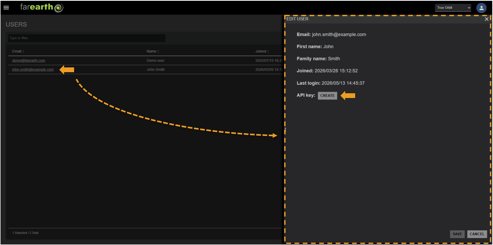 Image showing the USERS page