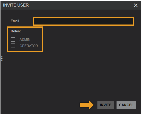 Image showing the invite user form with annotated steps
