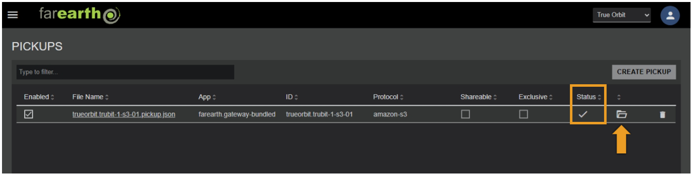 Image showing where to click on the pickup folder with a good status symbol
