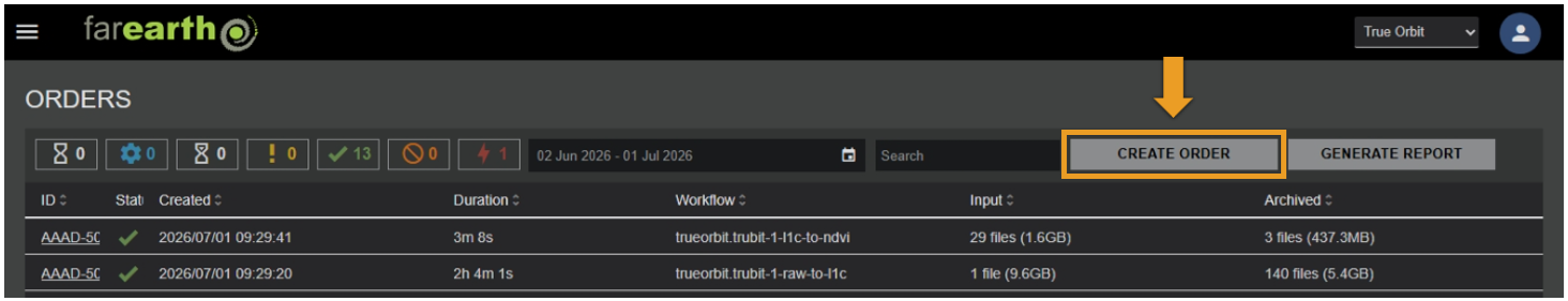 Image showing the Create Order button