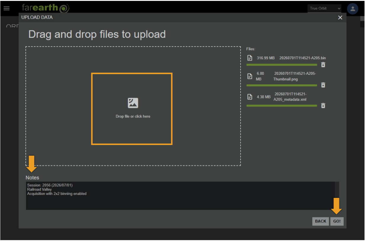 Image showing the file upload form with annotated steps