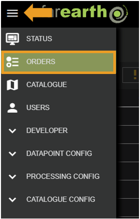 Image showing the navigation menu and Orders option