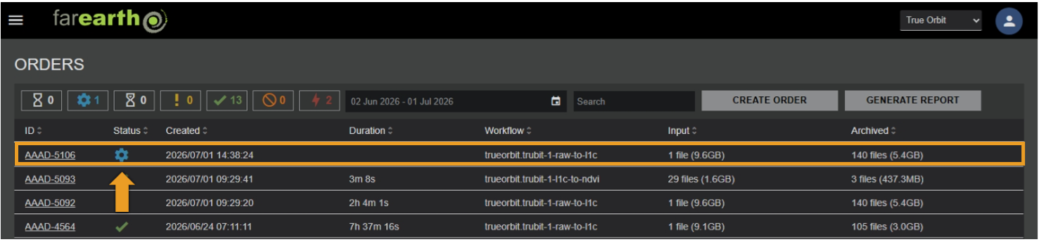 Image showing the new order created from the uploaded files