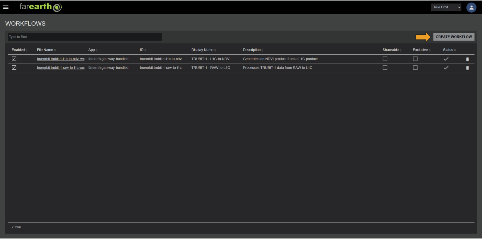 Image showing where to click on CREATE WORKFLOW