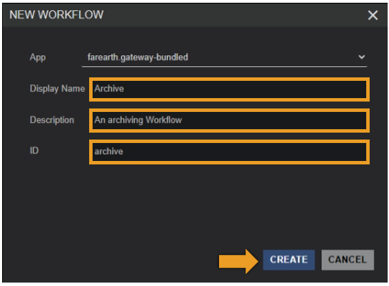 Image showing where to enter the details for a NEW WORKFLOW