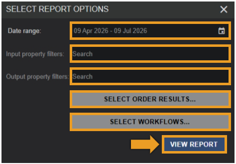 Image showing the time range and filter options with the View Report button