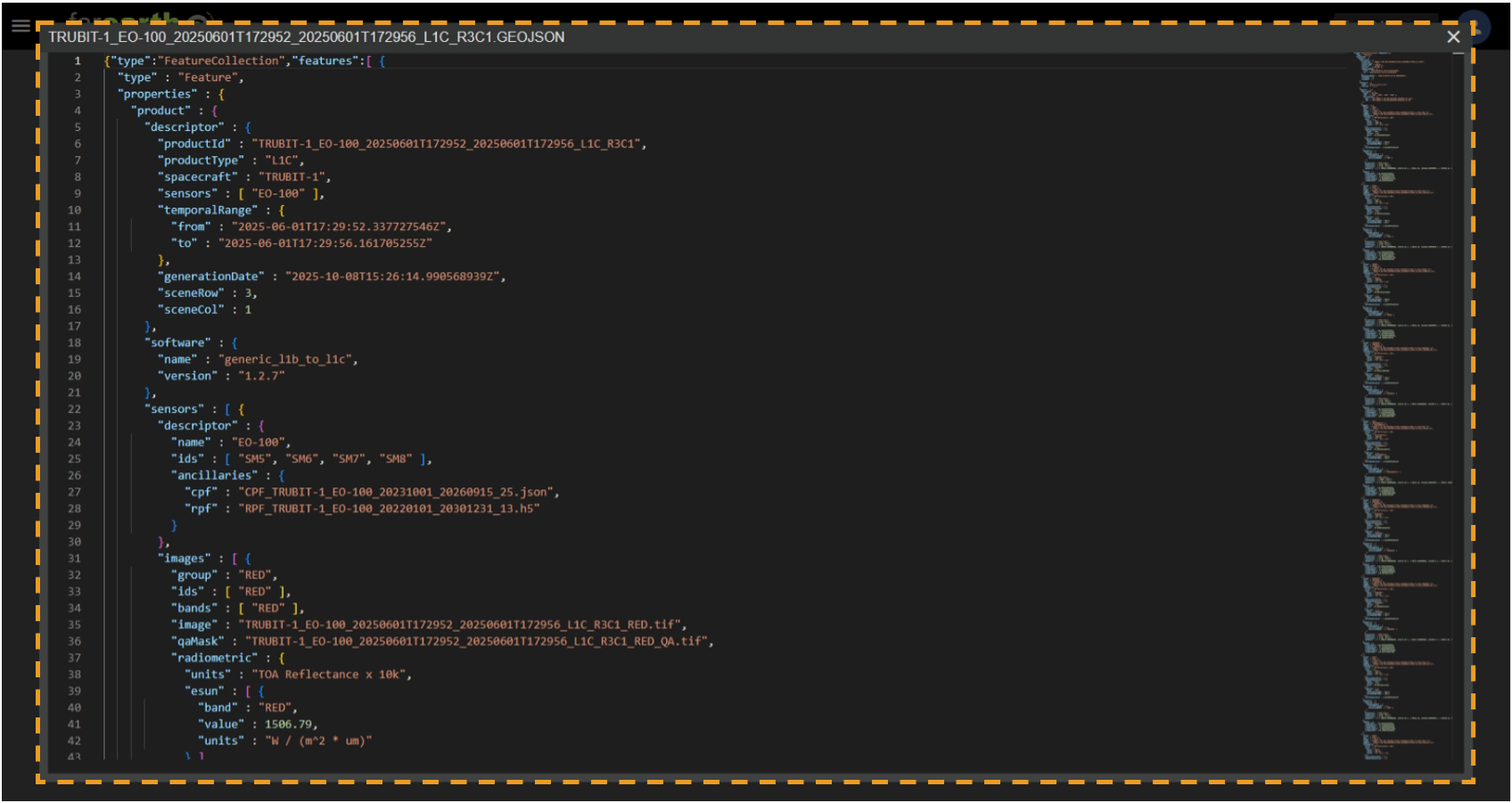 Image showing the full-screen metadata file view